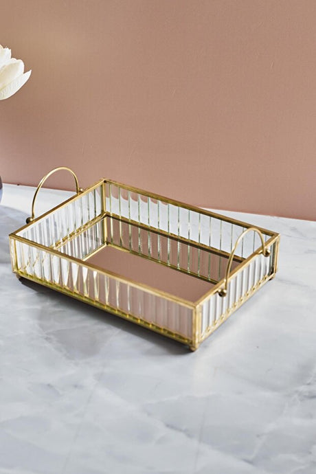 Elegant Glass & Gold Mirrored Decorative Tray - 27x14x5.5cm