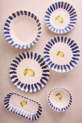 27-Piece 6-Person Ceramic Dinnerware Set - Lemon & Blue Stripe Design