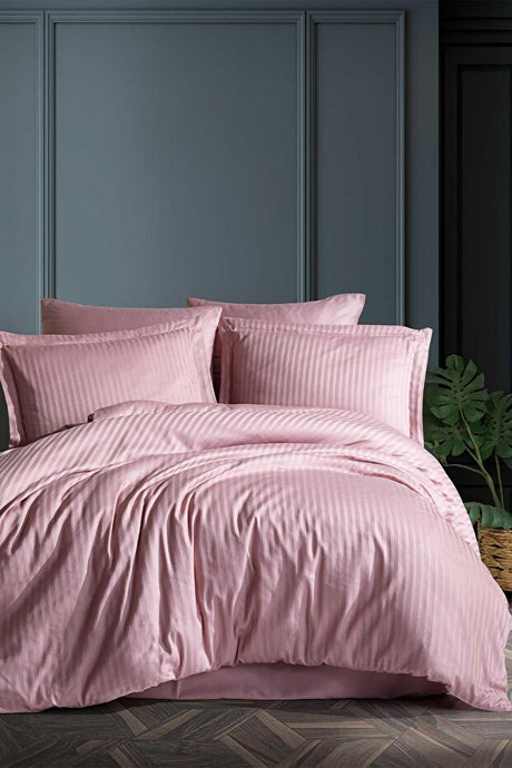 Fenola Double Cotton Sateen Duvet Cover Set - 6 Pieces, Rose Pink