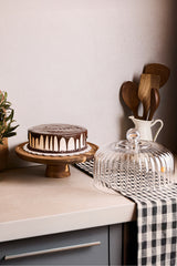 Acacia Wood Cake Stand with Ribbed Glass Dome - 28 cm