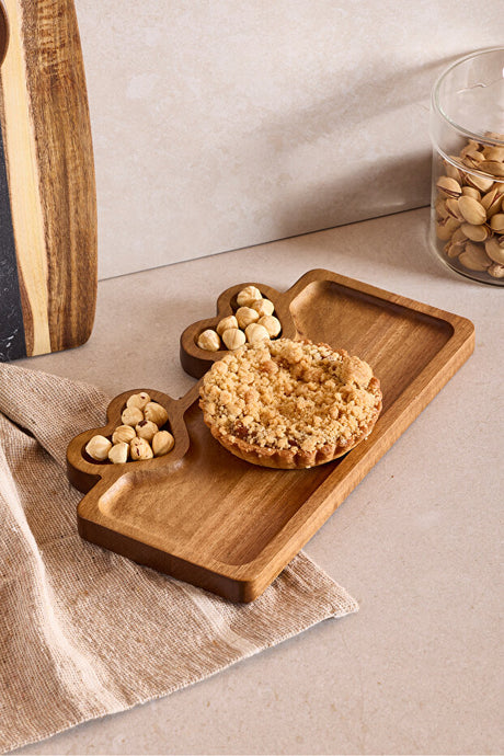 Acacia Wood Heart Detail Serving Plate 25x14 cm