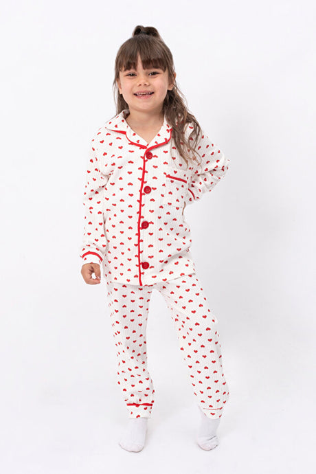 Girls' Baby & Kids Heart Print 2-Piece Cotton Buttoned Pajama Set