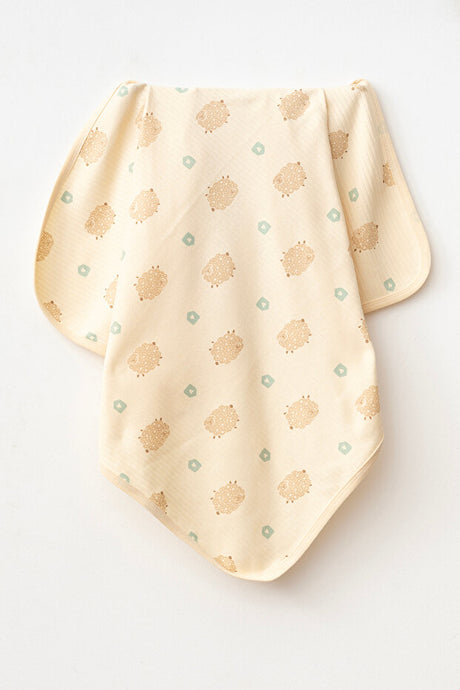 Lamb Pattern Beige Natural Cotton 80x90 cm Single Layer Baby Blanket
