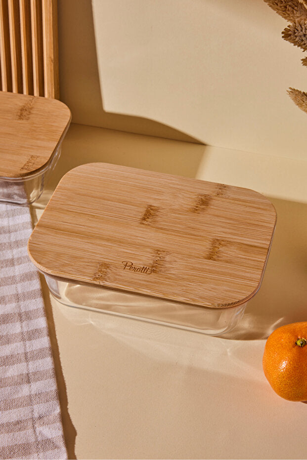 640ml Rectangular Glass Storage Container with Bamboo Lid