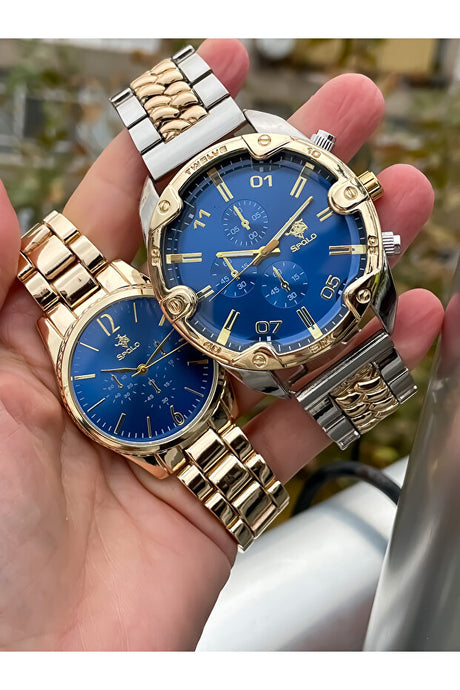 Elegant Couple Wristwatch Set - Gold & Two-Tone Metal Design