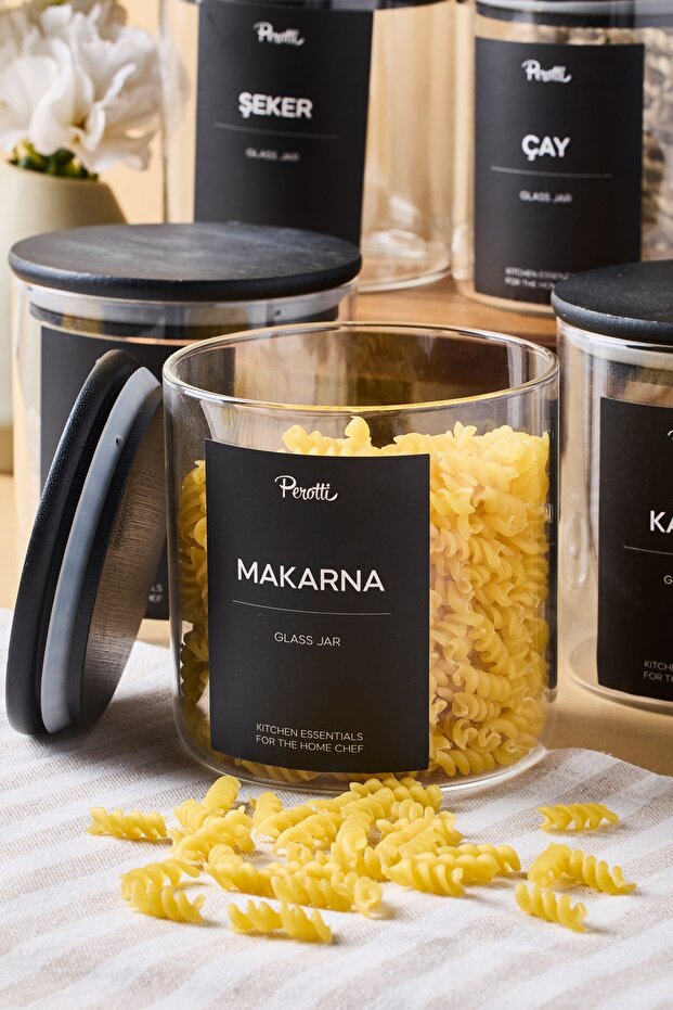 6-Piece 750ml Glass Storage Jars with Black Wooden Lids