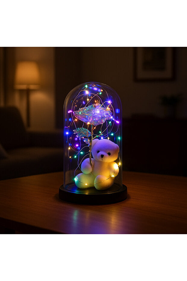 Enchanted LED Galaxy Rose & Teddy Bear Glass Dome Gift