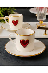 Gilded Porcelain Coffee Cup Set with Heart Design - 4 Pieces
