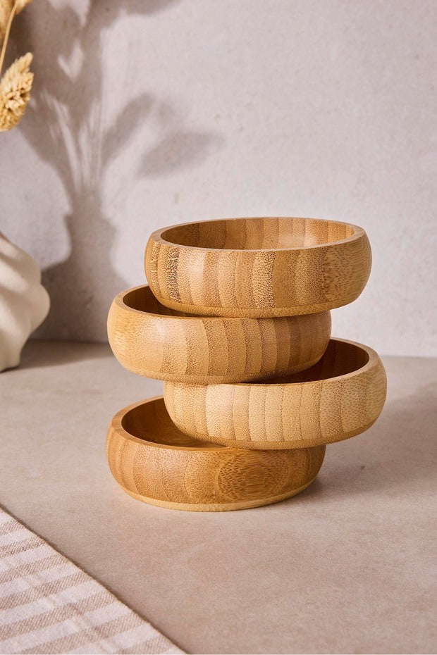 4-Piece Round Bamboo Snack & Serving Bowl Set - 9.5 cm