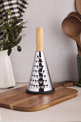Ergonomic Bamboo Handle Conical Kitchen Grater - 20 cm Non-Slip Base