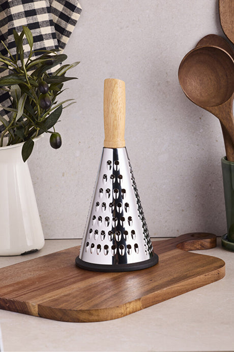 Ergonomic Bamboo Handle Conical Kitchen Grater - 20 cm Non-Slip Base