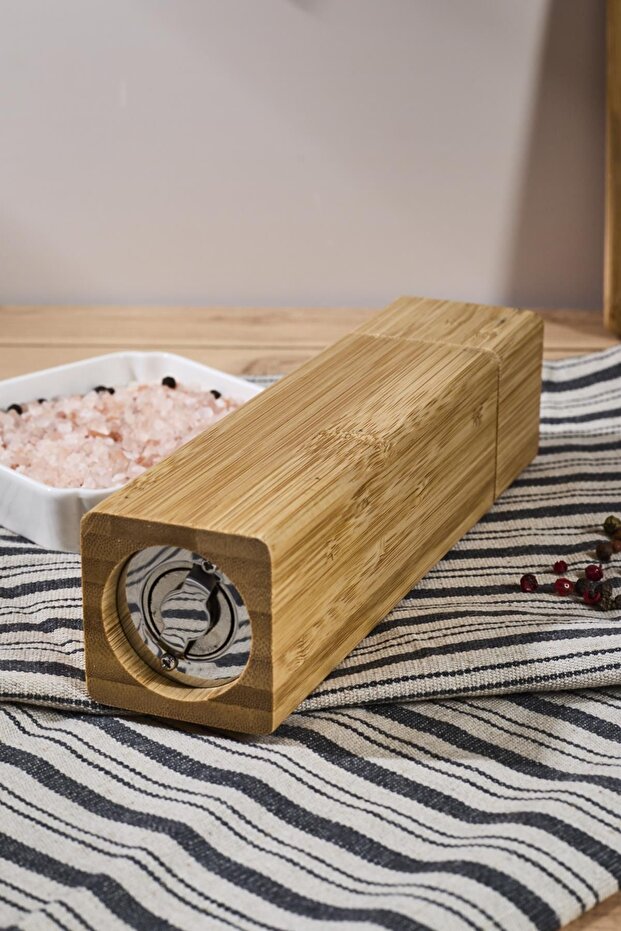 Bamboo Spice & Black Pepper Mill - 20 cm Adjustable Grind