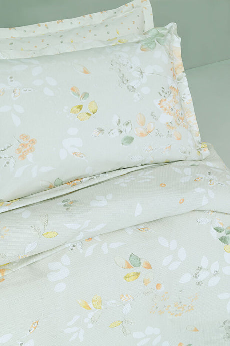 Merri Double Size 100% Cotton Floral Pique Bedding Set - Light Green