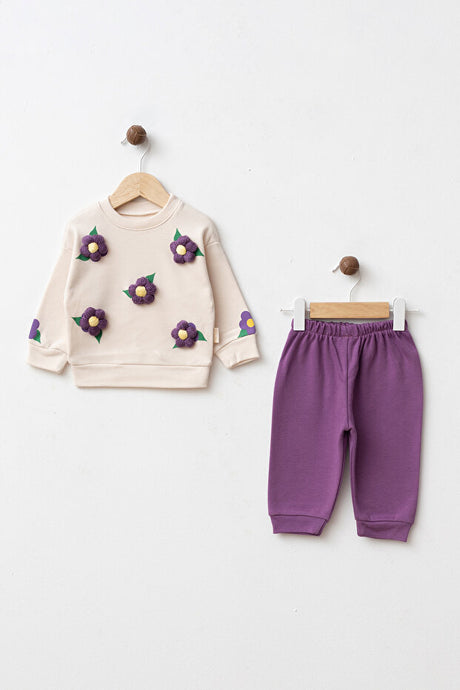Baby Girls' Embossed Floral 2-Piece Sweatshirt & Pants Set - 6-9 Months