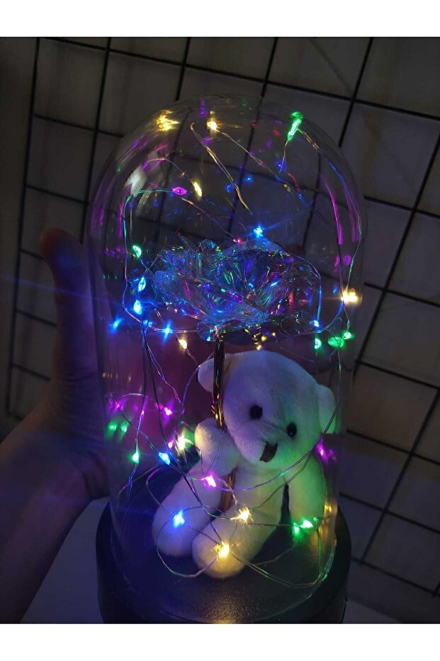 LED Light-Up Eternity Rose & Teddy Bear Dome - Romantic Gift