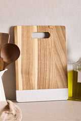 Acacia Wood & Marble Cutting Board with Handle - 35x25 cm