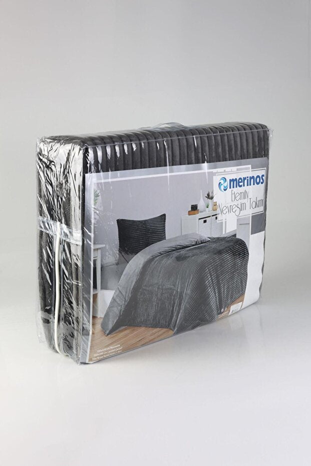 Ribbed Plush Double Duvet Cover Set - Anthracite