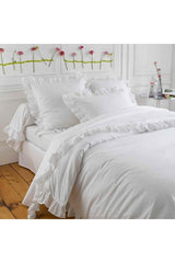 White Ruffled Single Duvet Cover & Pillowcase Set - 100% Cotton
