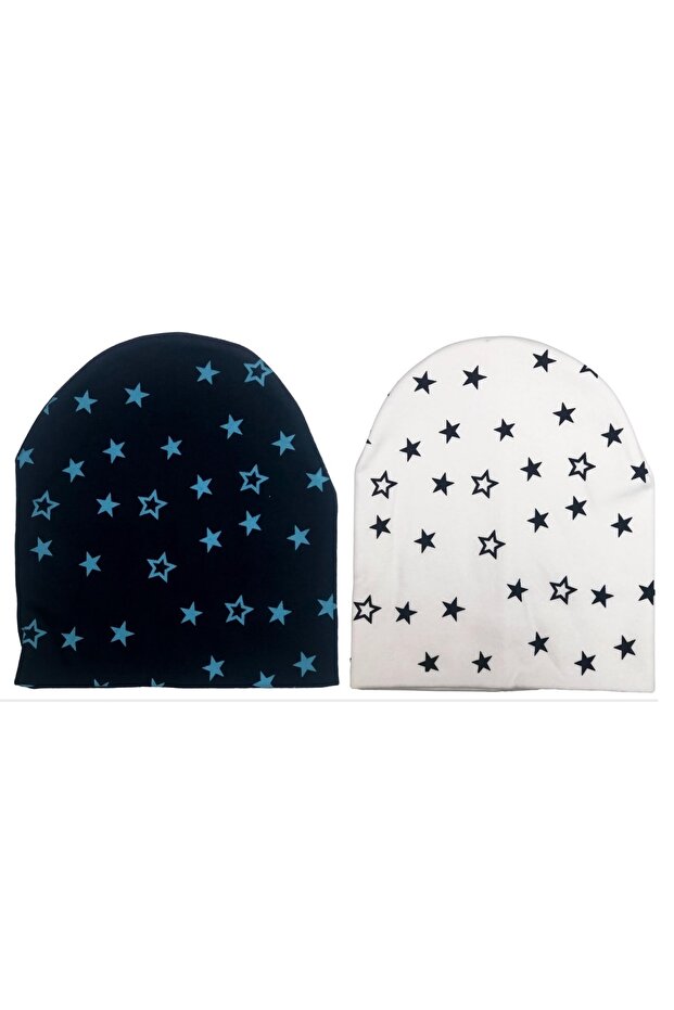 100% Cotton Star Print Baby Beanies - 2-Pack