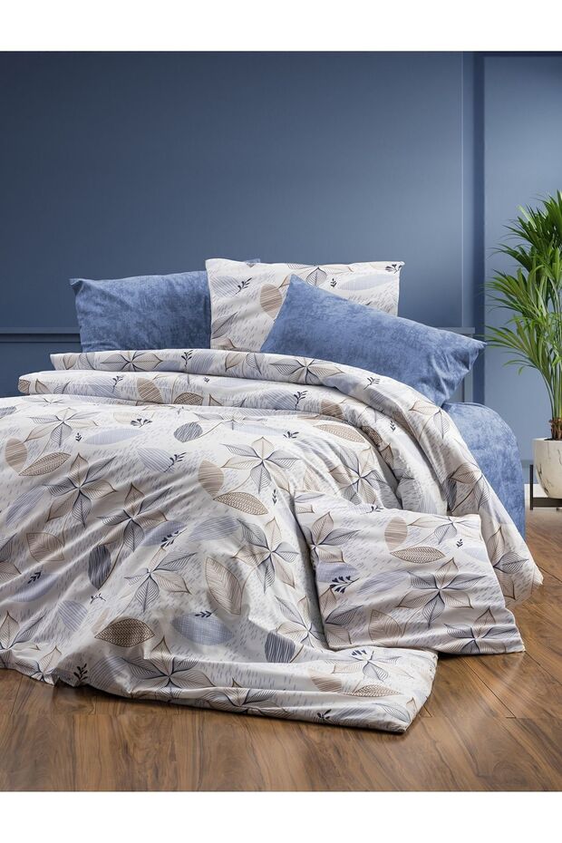 Acelya Blue Double Duvet Cover Set - 4-Piece Cotton Blend