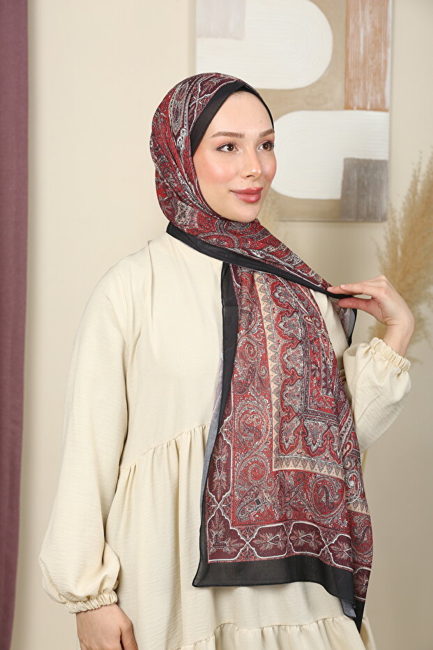Retro Ethnic Cotton Shawl - Black & Burgundy