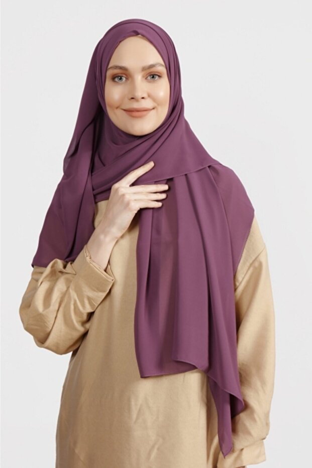 Matte Purple Crepe Chiffon Shawl - Lightweight & Elegant