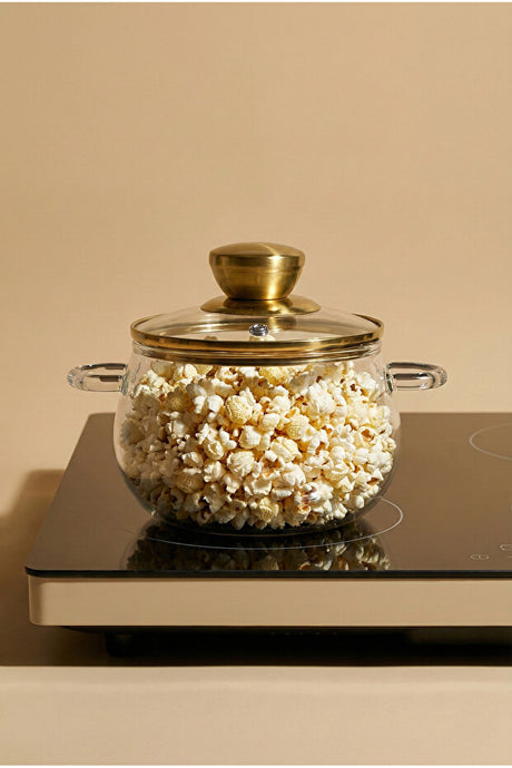800ml Borosilicate Glass Cooking Pot with Elegant Gold Lid