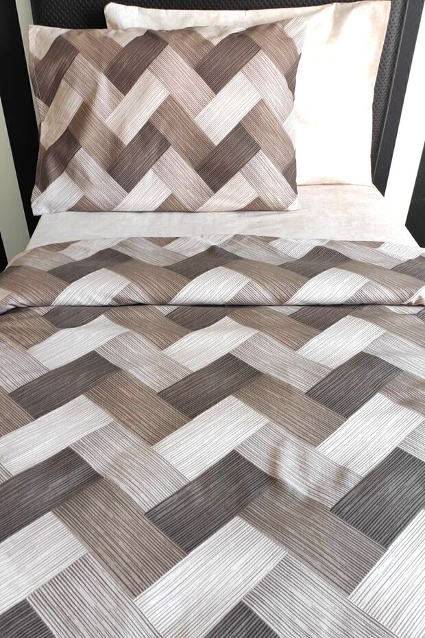 Single Zigzag Brown 3-Piece Duvet Cover Set