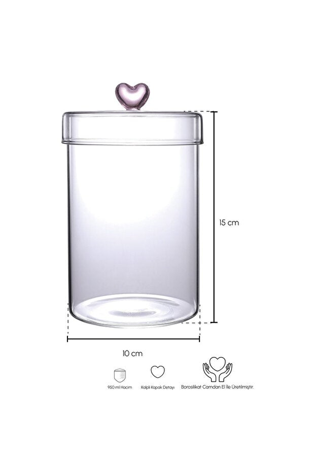 950ml Borosilicate Glass Storage Jar with Heart Lid
