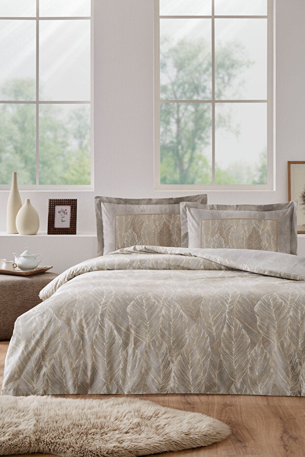 Gold Leaf Double Duvet Cover Set - 100% Cotton, 200x220 cm