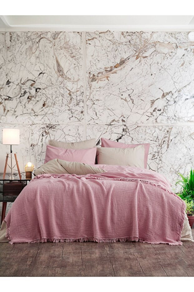 4-Layer Muslin Cotton Bedspread - Dried Rose 200x220 cm