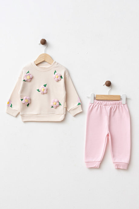 Baby Girl Embossed Floral Pink Top & Bottom 2-Piece Set
