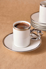 Elegant 6-Person Porcelain Coffee Cup Set with Silver Handles