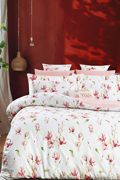 Double Size Magnolia Floral Duvet Cover Set - 100% Cotton