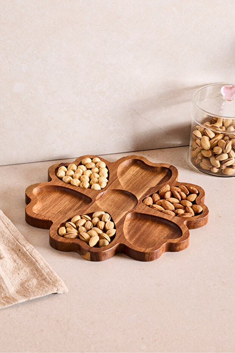 Heart-Shaped Acacia Wood Divided Serving Tray - 25 cm