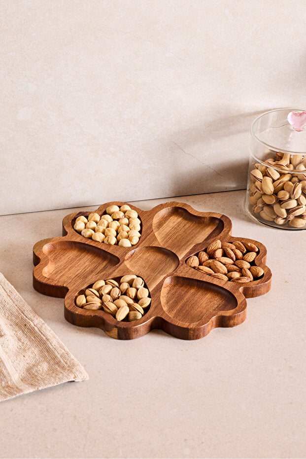 Heart-Shaped Acacia Wood Divided Serving Tray - 25 cm