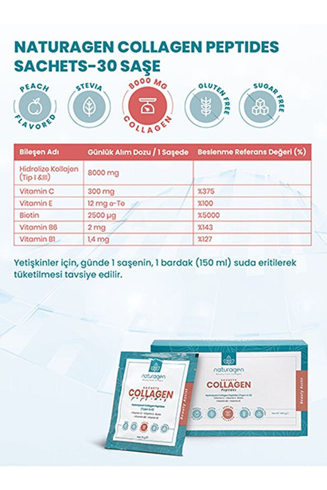 Péptidos de colágeno - Sabor a durazno 8000mg, 30 sobres