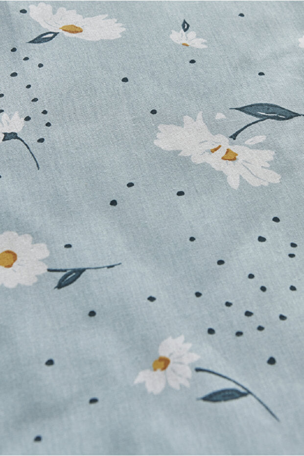 Daisy 100% Cotton Double Duvet Cover Set - Mint Blue