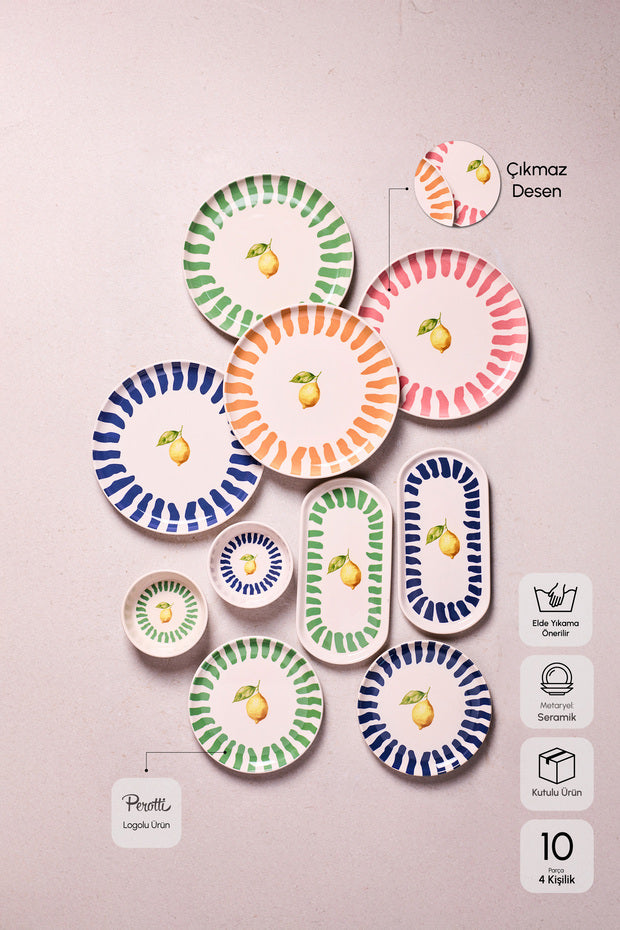 Lemon Motif 10-Piece Breakfast Set for Four