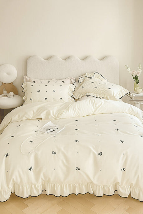Soft Elegance Double Duvet Cover Set - 100% Cotton Bow Pattern