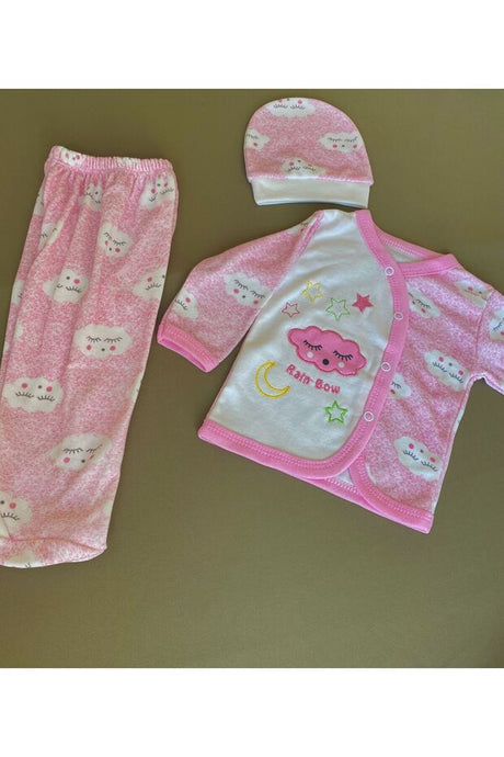 Baby 0-3 Months Pink Cloud 3-Piece Layette Set - 100% Cotton