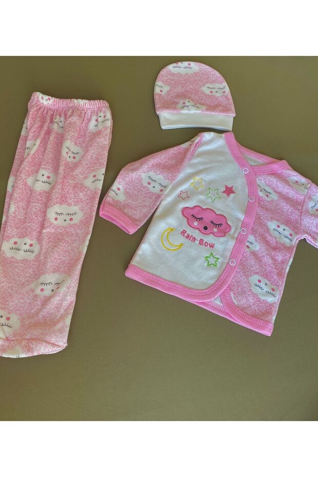 Baby 0-3 Months Pink Cloud 3-Piece Layette Set - 100% Cotton