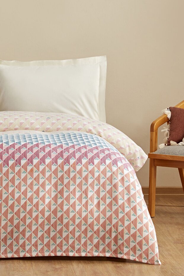 Dace 100% Cotton Double Bed Pike - Multicolor Geometric, 200x220 cm