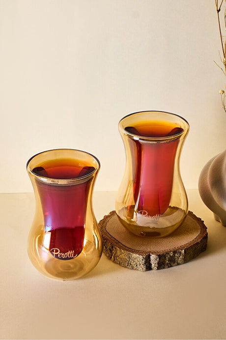 Amber Double-Walled Heat Resistant Glass Tea Cups - Set of 2 (150ml)