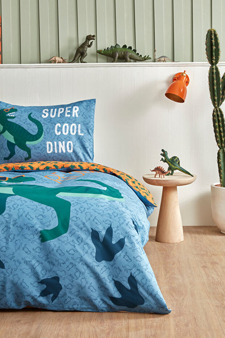 Young Cool Dino - 100% Cotton Single Duvet Cover Set