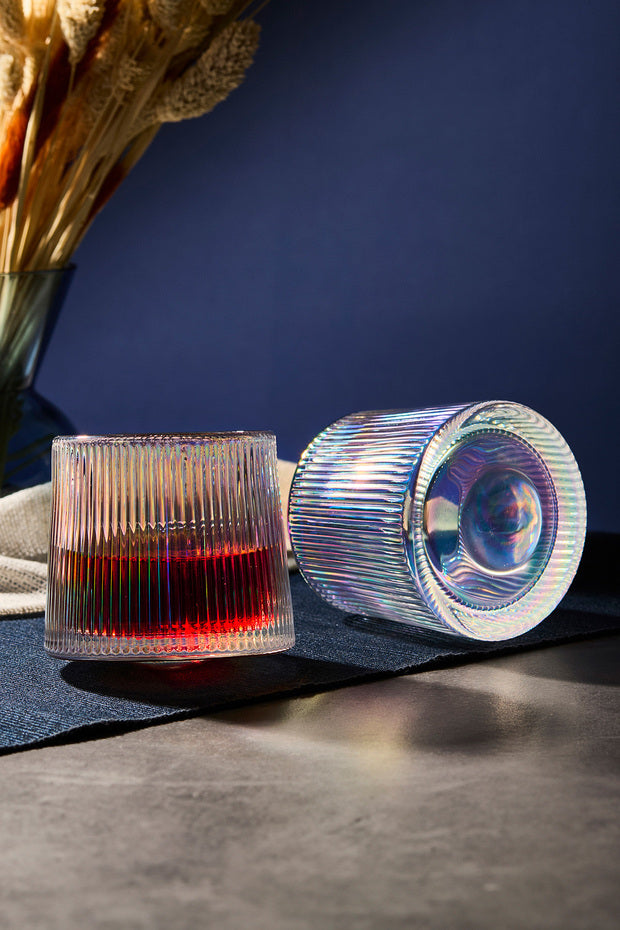 Luster 360° Rotating Ribbed Whiskey & Beverage Glasses - 160ml, Set of 2