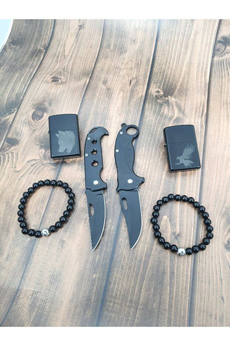 6-Piece Friend Gift Set - 2 Knives, 2 Lighters, 2 Bracelets