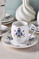 Porcelain Coffee Cup & Saucer Set - 6 Person, Traditional Motif