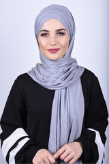 3-Striped Grey Ready Hijab - Combed Cotton Lycra