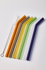 6-Pack Reusable Borosilicate Glass Straws with Cleaning Brush